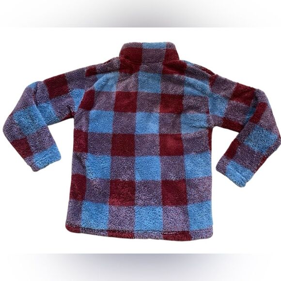 Eddie Bauer Blue and Burgundy Checked Plush Quarter Zip - Picture 5 of 8